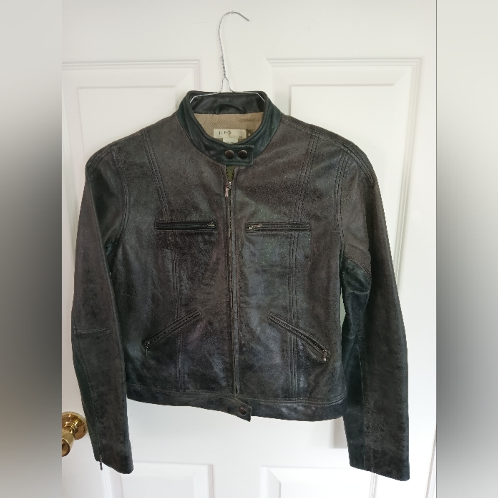 JCrew Leather bomber jacket in black/gray